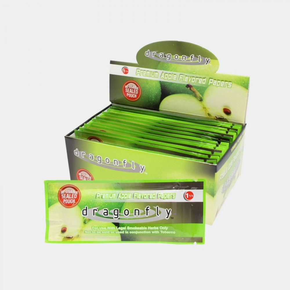 Dragonfly Green Apple Flavoured Rolling Papers - 1 1/4 Size