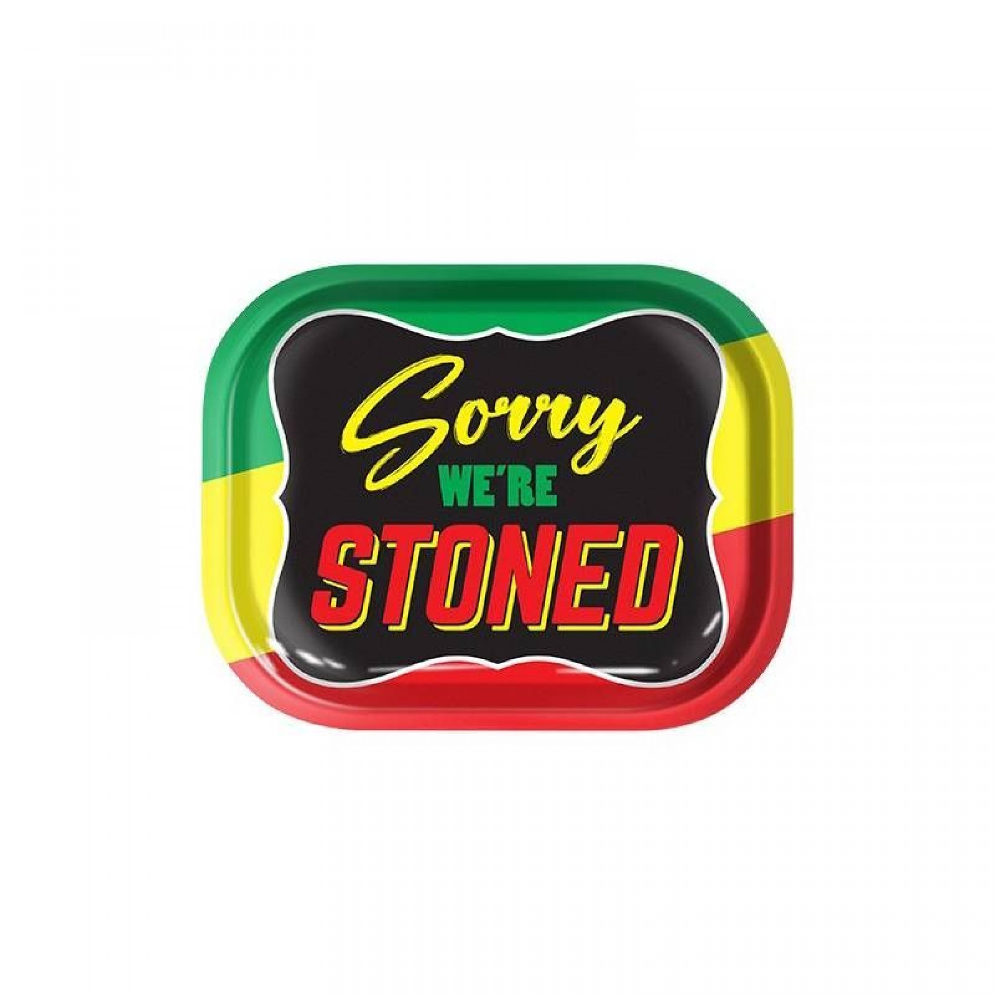 Sorry We're Stoned Rasta Metal Rolling Tray - 18x14cm