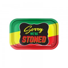 Sorry We're Stoned Rasta Metal Rolling Tray - 27.5x17.5cm