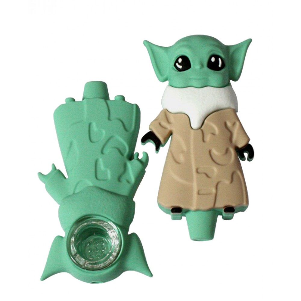 Baby Yoda Silicone Pipe – Removable Glass Bowl