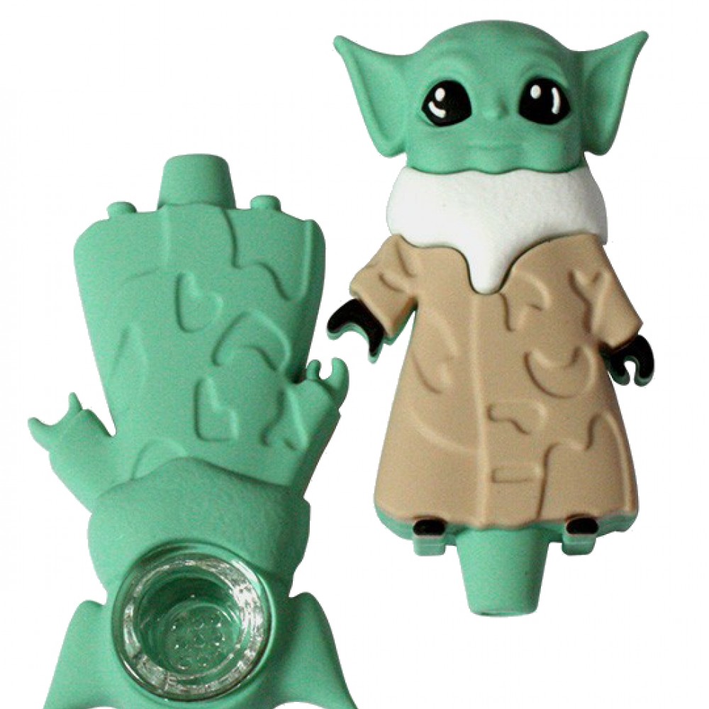 Baby Yoda Silicone Pipe – Removable Glass Bowl