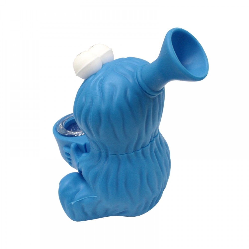 Cookie Monster Blue Silicone Bong – Compact Bulging-Eyed Monster with Glass Bowl