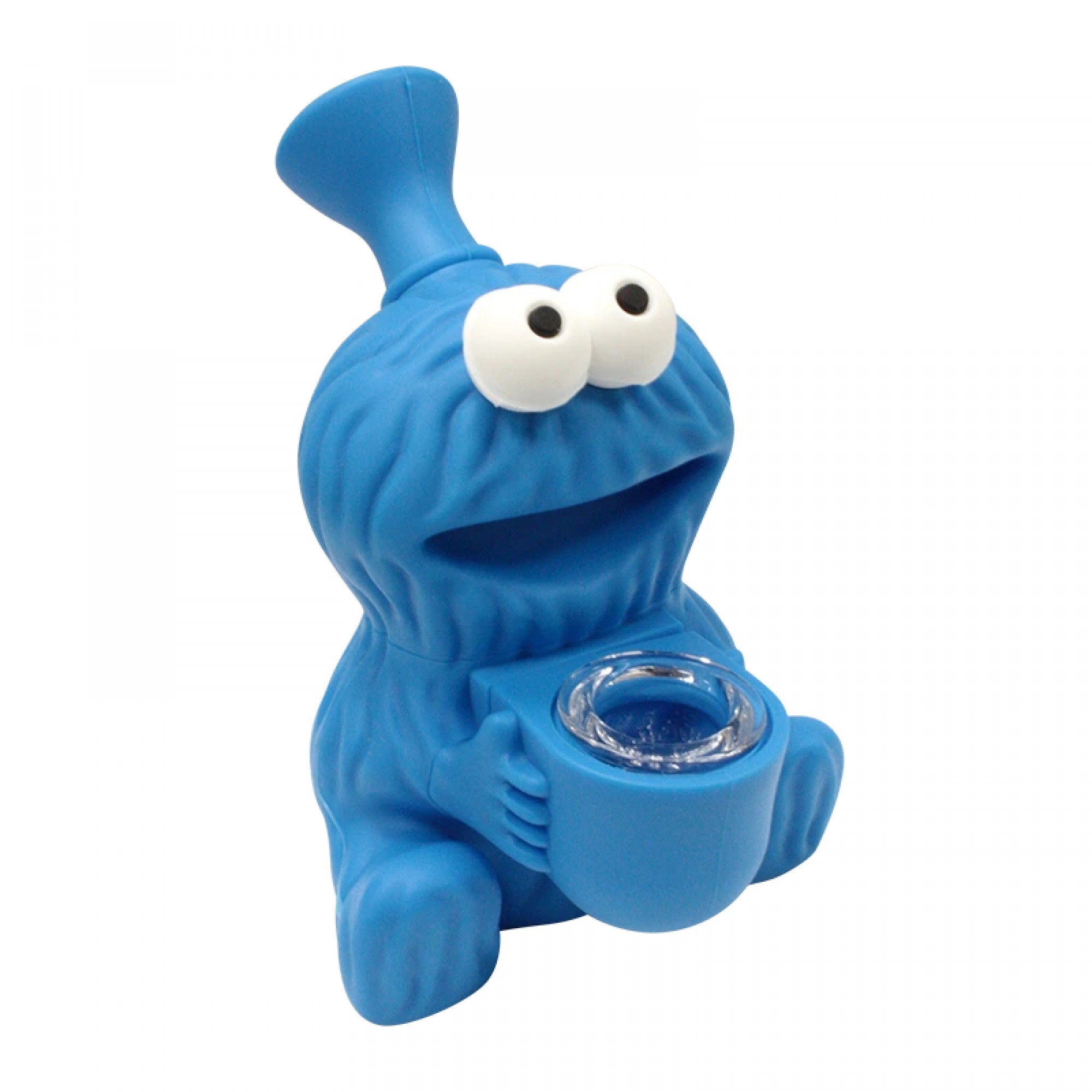 Cookie Monster Blue Silicone Bong – Compact Bulging-Eyed Monster with Glass Bowl