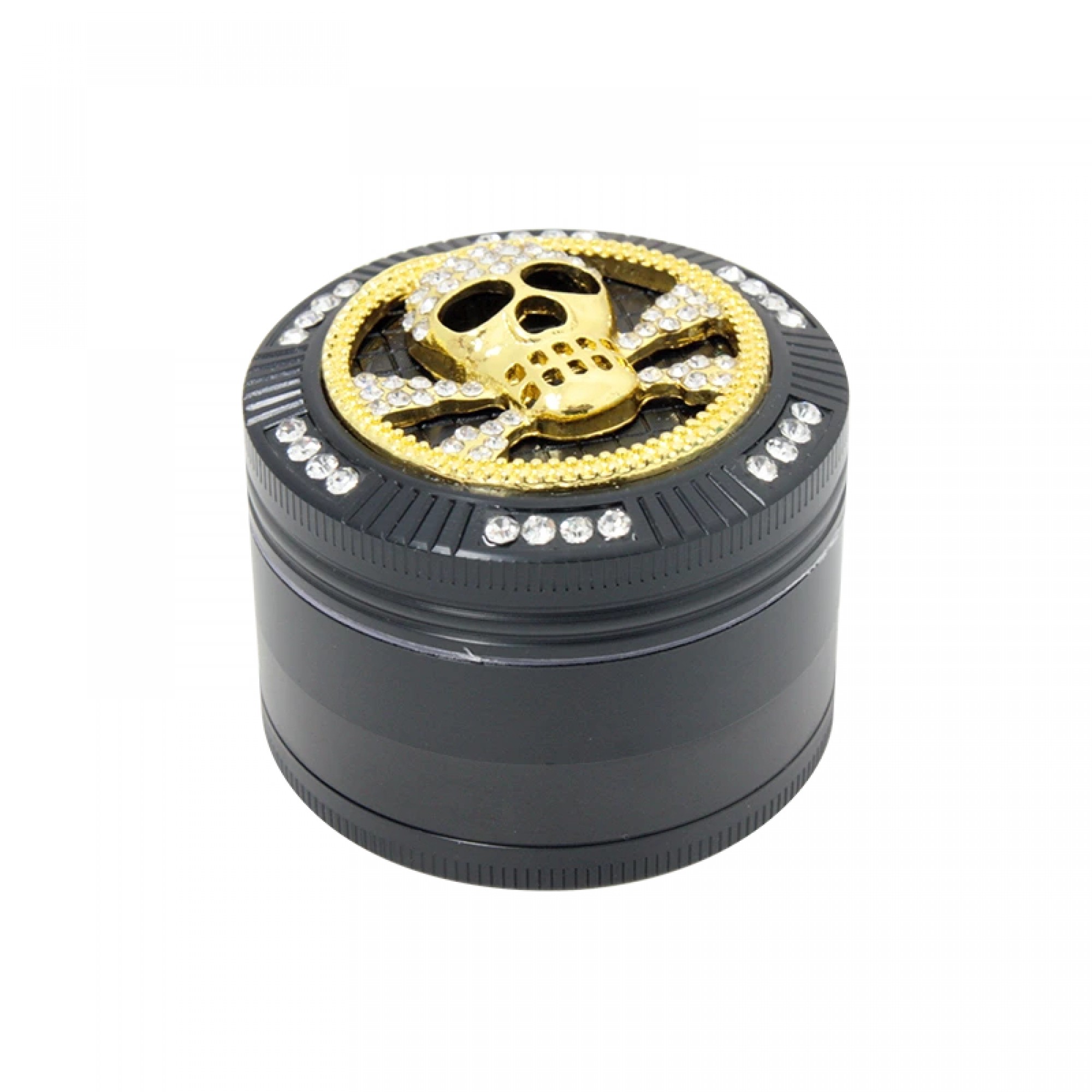 Bling Black Skull Grinder 4-Part (50x40mm) – Aluminium Herb Grinder with Crystals