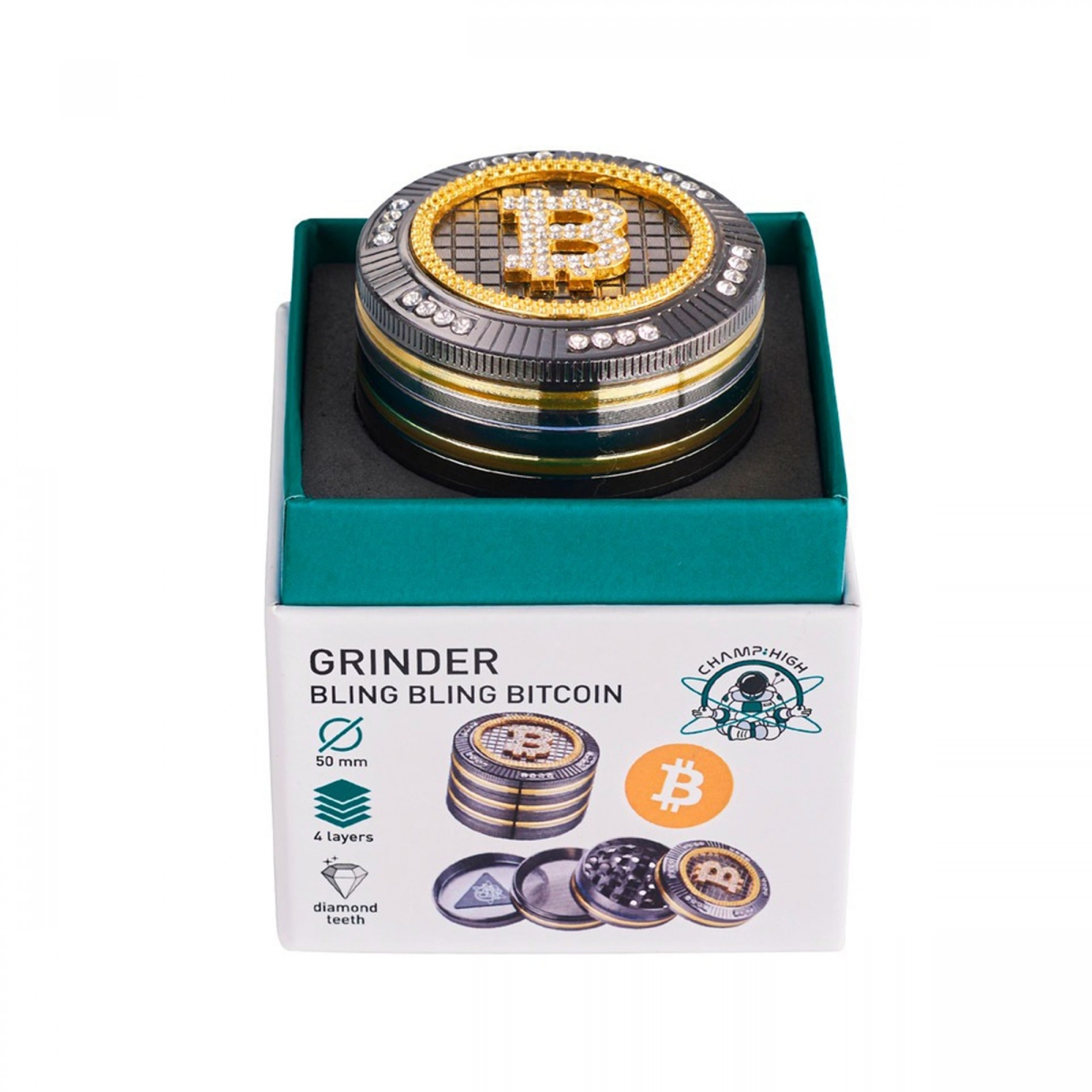 Bling Bling 4 Part Bitcoin Grinder by Champ High - 50mm