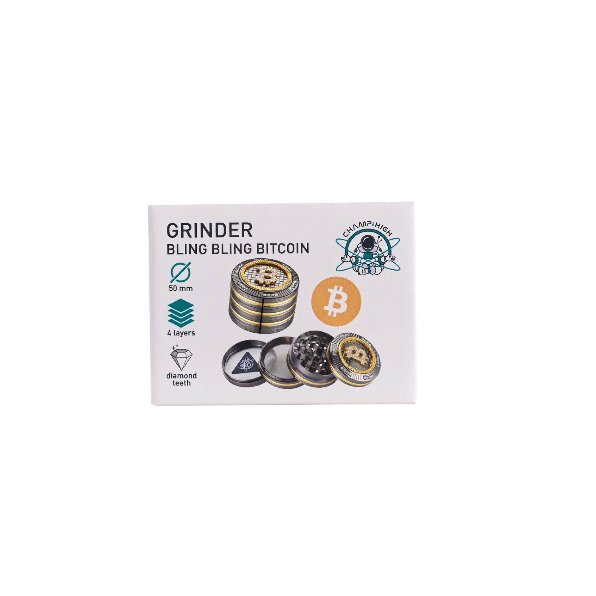 Bling Bling 4 Part Bitcoin Grinder by Champ High - 50mm