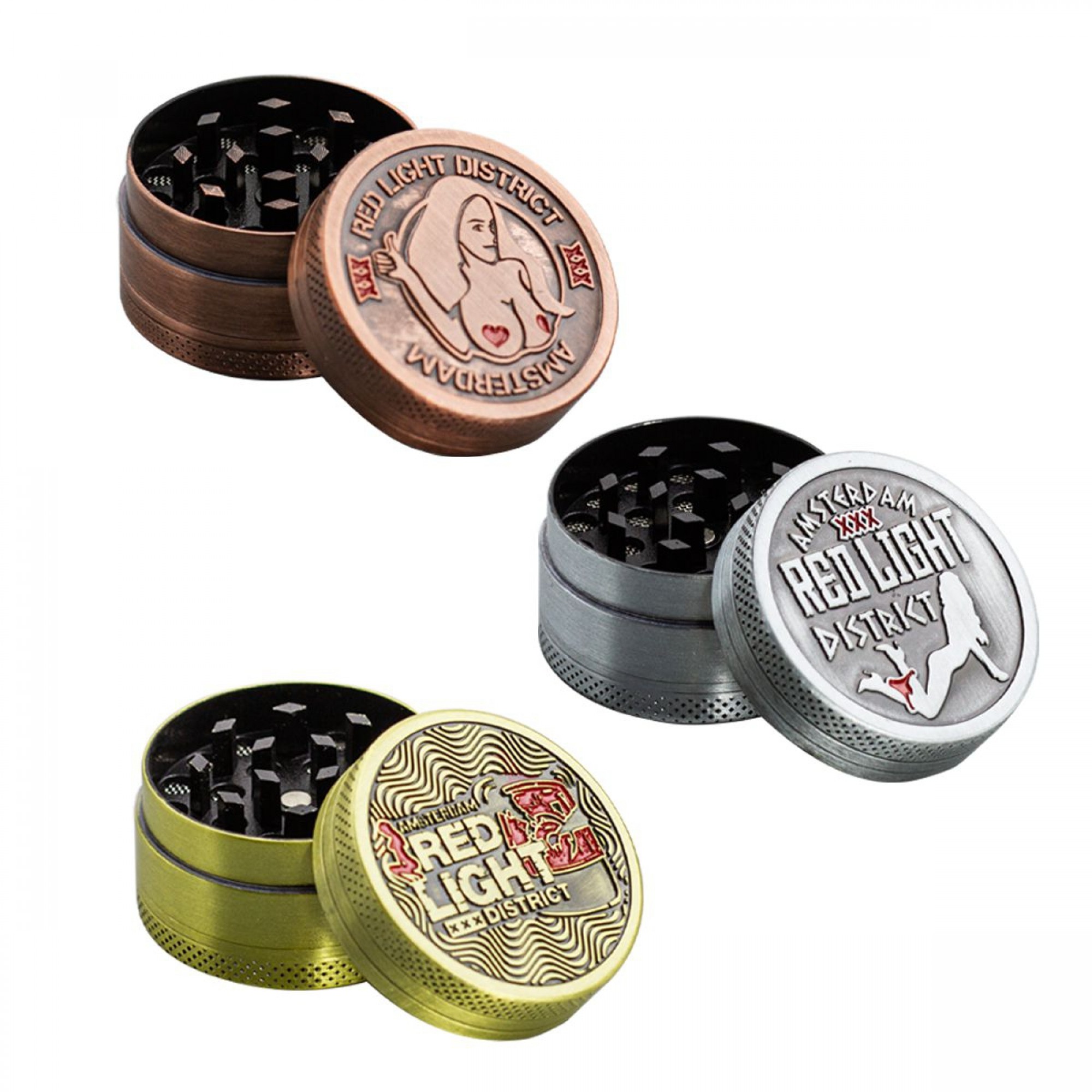 3 Part Red Light Design Zinc Grinder by Amsterdam - 40mm