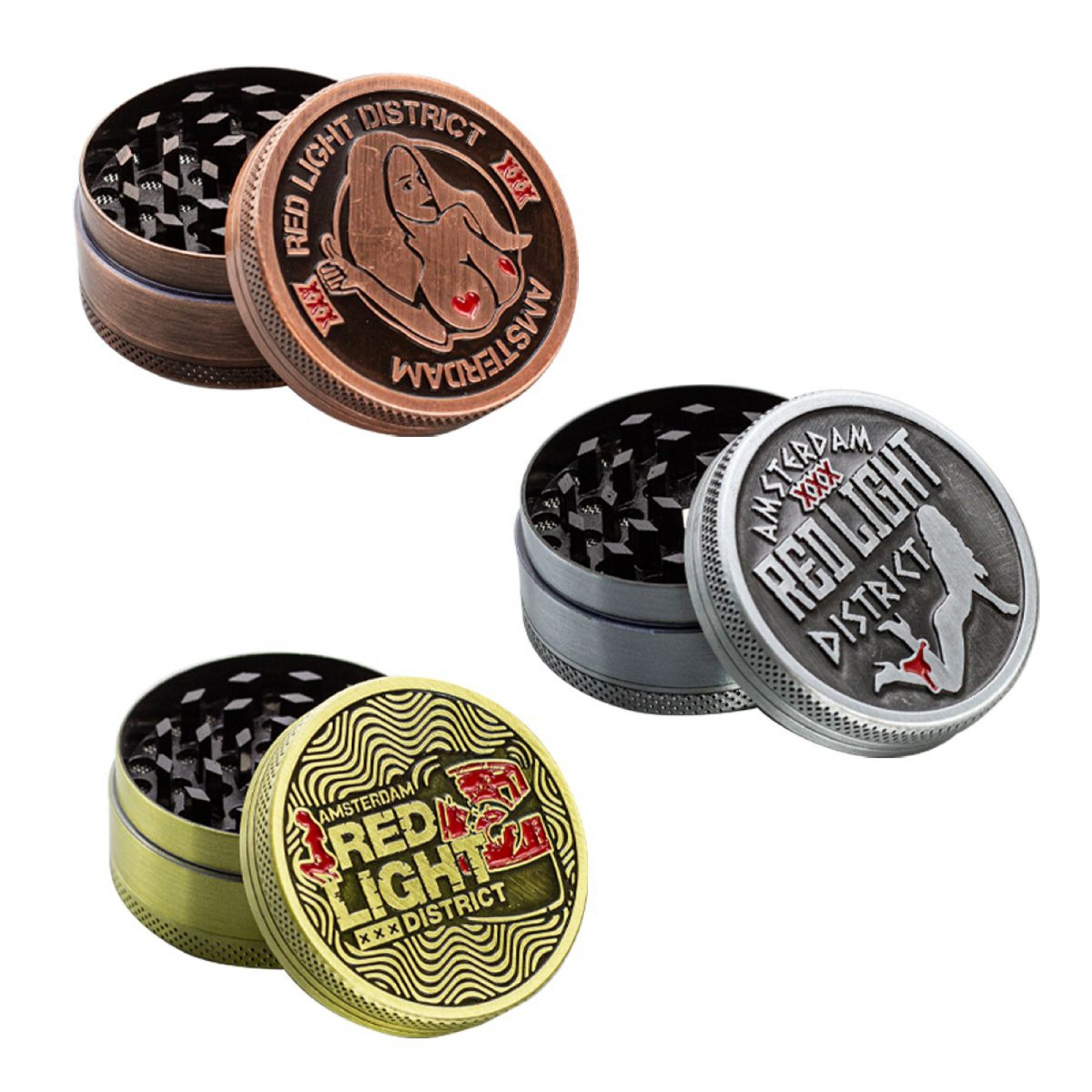 3 Part Red Light Design Zinc Grinder by Amsterdam - 50mm