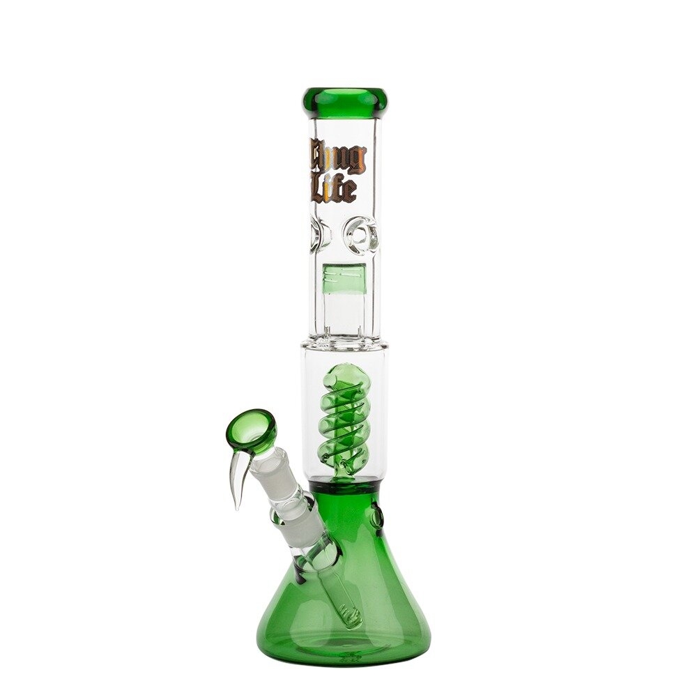 Thug Life Green Spiral Percolator Beaker Bong - 35cm