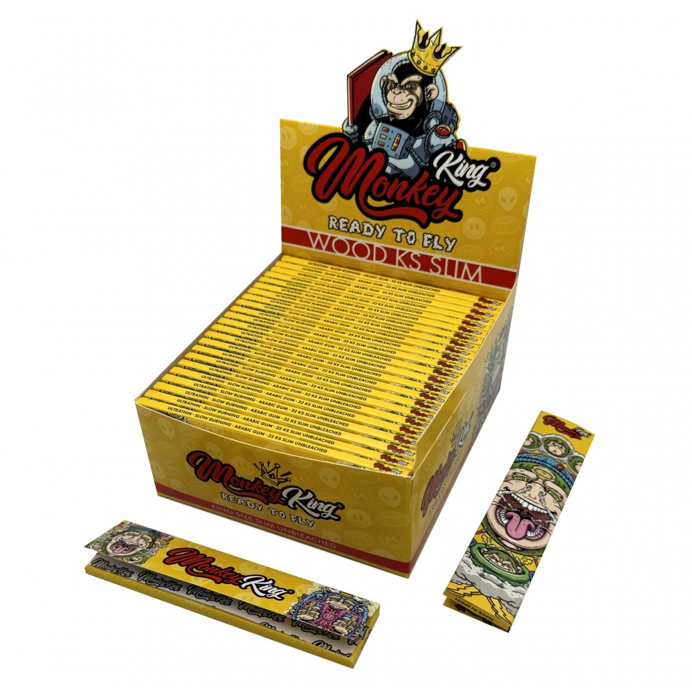 Monkey King Unbleached Psycho-Delic King Size Slim Wood Rolling Papers Monkey King Unbleached Psycho-Delic King Size Slim Wood Rolling Papers